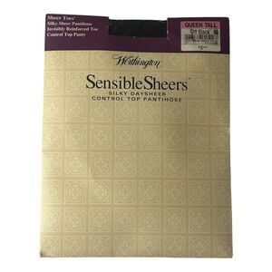 Worthington Sensible Sheers Control Top Pantyhose Queen Tall Off Black Vtg
